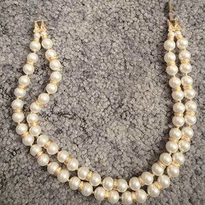 Approx 15" Vintage Pearl and Gold Double Necklace